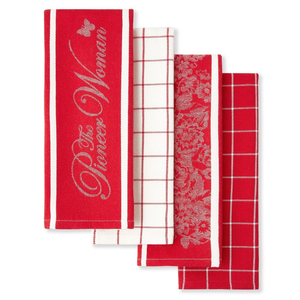 Pioneer Woman Red & White Kitchen Towels 16"x28" 4Pc Set Cotton Floral Farmhouse